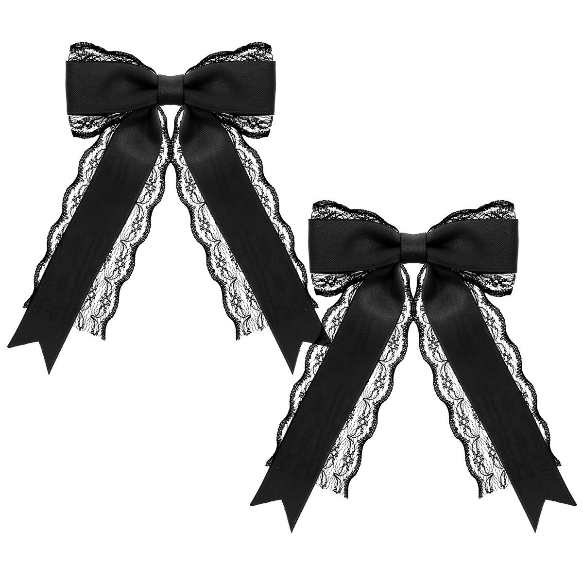 Giantree 2 Pcs Black Lace Hair Bow Clips for Women - Cute Hair Bows with Long Tail Ribbon for Wedding, Gothic, Halloween - görsel 1