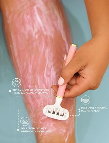 Truly Life Shaver Razor – Best Razor for Sensitive Skin with 5 Blades, Aloe & Shea Butter Infused Gel Bars, Pivoting Head & Flex-Grip Handle for Smooth, Irritation-Free Shave Avelisse