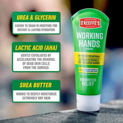 O'Keeffe's Working Hands Intense Renewal Hand Cream with Urea, 3 oz Tube – Softens & Smooths Extremely Dry, Callused Hands
