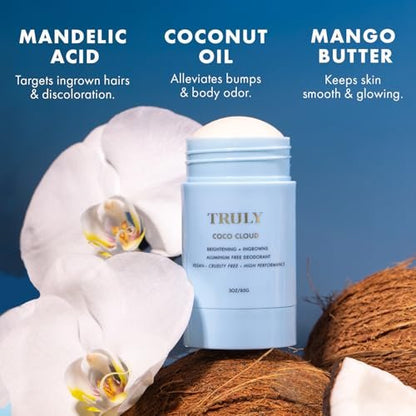Truly Beauty Coco Cloud Deodorant – Aluminum-Free with Coconut Oil & Mandelic Acid for Odor, Ingrown Hairs & Discoloration (3 oz, Coconut Vanilla Scent) Avelisse