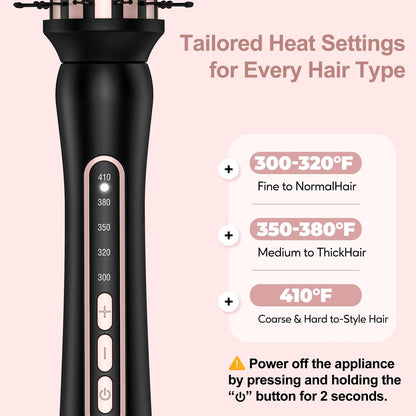 Farery Thermal Brush 5 Adjustable Temps, 1.5 Inch Hot Curling Brush for Big Bouncy Curls, Non-Blowing Heated Round Brush, Ceramic Curling Wand for Medium & Long Hair, Dual Voltage for Travel Avelisse