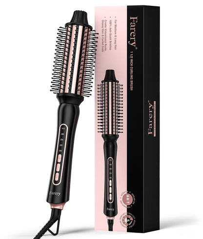 Farery Thermal Brush 5 Adjustable Temps, 1.5 Inch Hot Curling Brush for Big Bouncy Curls, Non-Blowing Heated Round Brush, Ceramic Curling Wand for Medium & Long Hair, Dual Voltage for Travel Avelisse