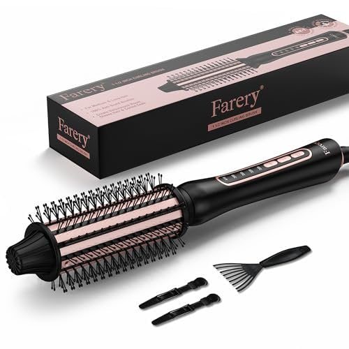 Farery Thermal Brush 5 Adjustable Temps, 1.5 Inch Hot Curling Brush for Big Bouncy Curls, Non-Blowing Heated Round Brush, Ceramic Curling Wand for Medium & Long Hair, Dual Voltage for Travel Avelisse