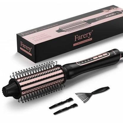 Farery Thermal Brush 5 Adjustable Temps, 1.5 Inch Hot Curling Brush for Big Bouncy Curls, Non-Blowing Heated Round Brush, Ceramic Curling Wand for Medium & Long Hair, Dual Voltage for Travel Avelisse
