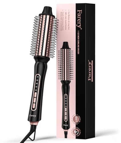 Farery Thermal Brush 5 Adjustable Temps, 1.5 Inch Hot Curling Brush for Big Bouncy Curls, Non-Blowing Heated Round Brush, Ceramic Curling Wand for Medium & Long Hair, Dual Voltage for Travel Avelisse