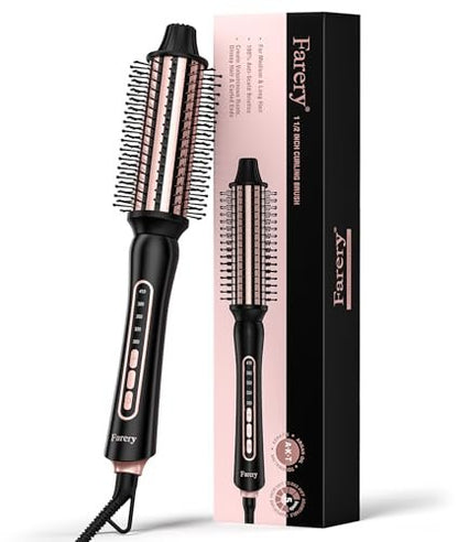 Farery Thermal Brush 5 Adjustable Temps, 1.5 Inch Hot Curling Brush for Big Bouncy Curls, Non-Blowing Heated Round Brush, Ceramic Curling Wand for Medium & Long Hair, Dual Voltage for Travel Avelisse