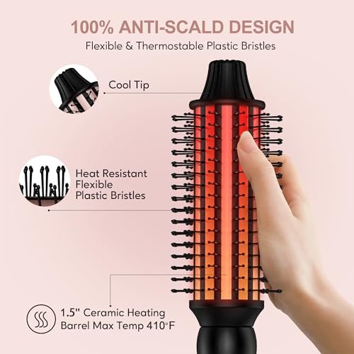 Farery Thermal Brush 5 Adjustable Temps, 1.5 Inch Hot Curling Brush for Big Bouncy Curls, Non-Blowing Heated Round Brush, Ceramic Curling Wand for Medium & Long Hair, Dual Voltage for Travel Avelisse