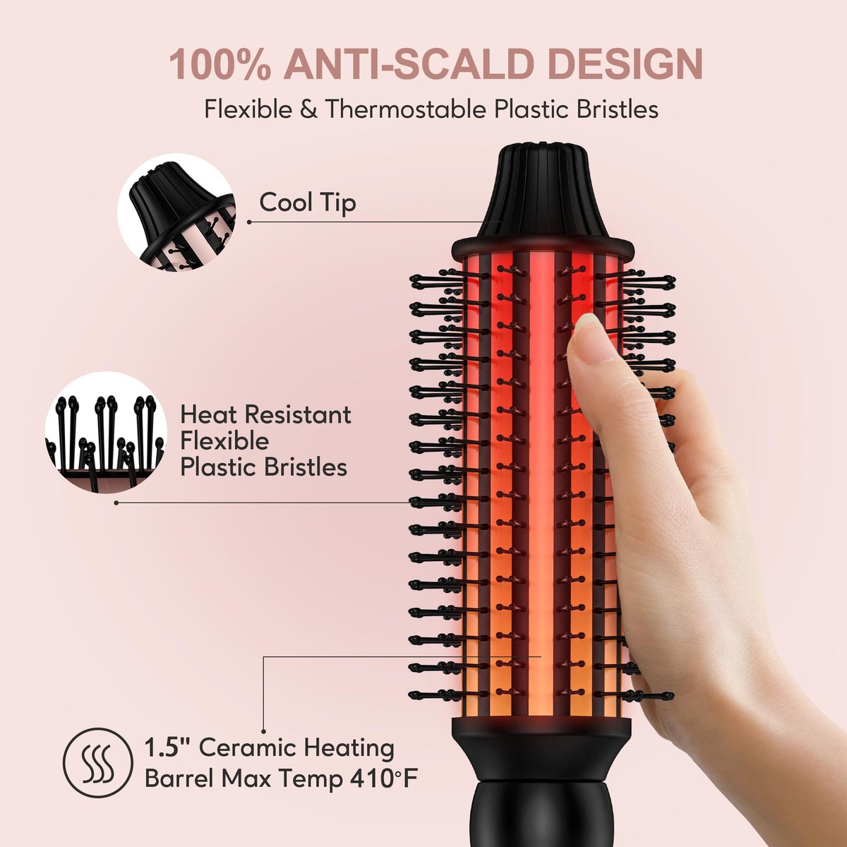 Farery Thermal Brush 5 Adjustable Temps, 1.5 Inch Hot Curling Brush for Big Bouncy Curls, Non-Blowing Heated Round Brush, Ceramic Curling Wand for Medium & Long Hair, Dual Voltage for Travel Avelisse