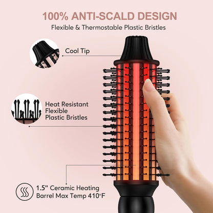 Farery Thermal Brush 5 Adjustable Temps, 1.5 Inch Hot Curling Brush for Big Bouncy Curls, Non-Blowing Heated Round Brush, Ceramic Curling Wand for Medium & Long Hair, Dual Voltage for Travel Avelisse