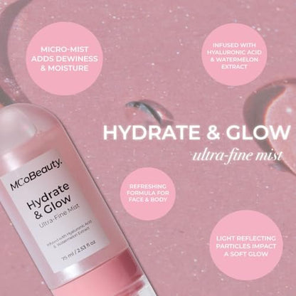 MCoBeauty Hydrate & Glow Ultra Fine Mist - Hydrating Face & Body Spray with Hyaluronic Acid, Watermelon Extract & Aloe Vera - Vegan & Cruelty Free