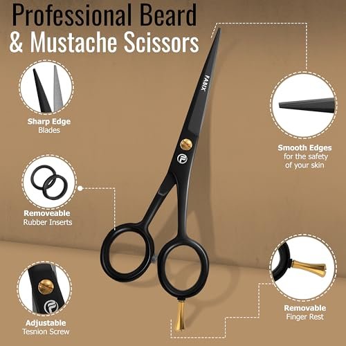 Fabix 5" Professional Beard Mustache Scissors with Comb Set – Precision Grooming Kit for Facial Hair - görsel 6