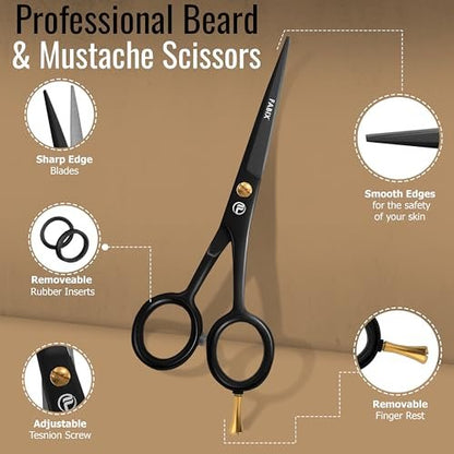 Fabix 5" Professional Beard Mustache Scissors with Comb Set – Precision Grooming Kit for Facial Hair
