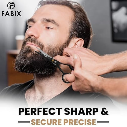 Fabix 5" Professional Beard Mustache Scissors with Comb Set – Precision Grooming Kit for Facial Hair