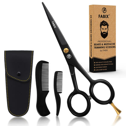 Fabix 5" Professional Beard Mustache Scissors with Comb Set – Precision Grooming Kit for Facial Hair