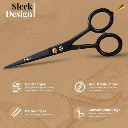 Fabix 5" Professional Beard Mustache Scissors with Comb Set – Precision Grooming Kit for Facial Hair