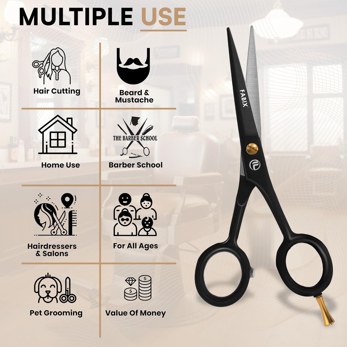 Fabix 5" Professional Beard Mustache Scissors with Comb Set – Precision Grooming Kit for Facial Hair - görsel 7
