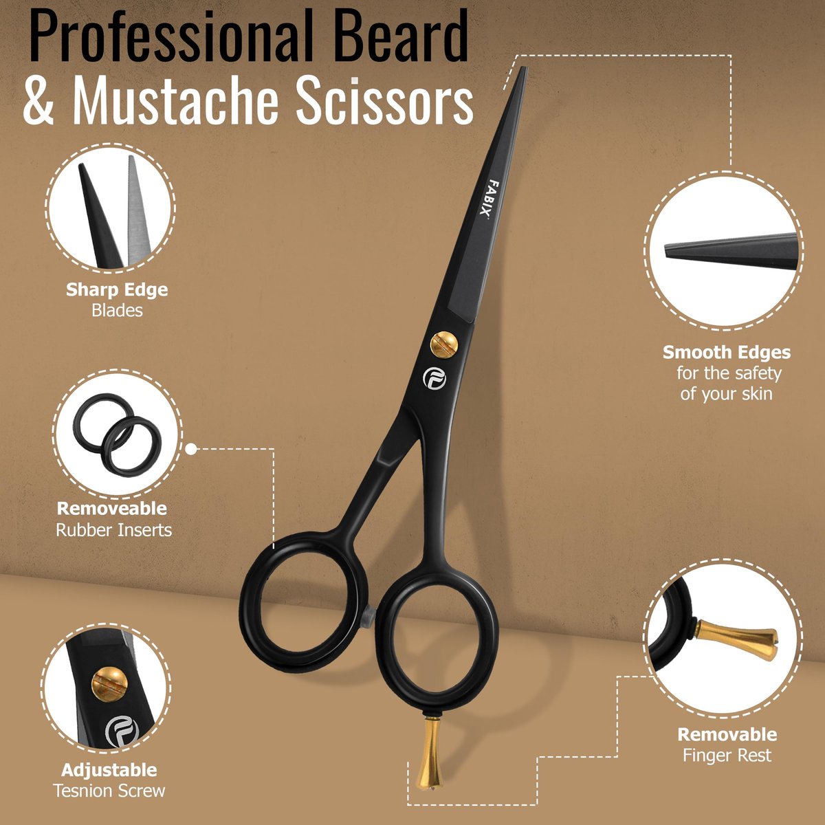 Fabix 5" Professional Beard Mustache Scissors with Comb Set – Precision Grooming Kit for Facial Hair - görsel 5