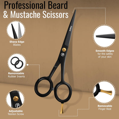 Fabix 5" Professional Beard Mustache Scissors with Comb Set – Precision Grooming Kit for Facial Hair