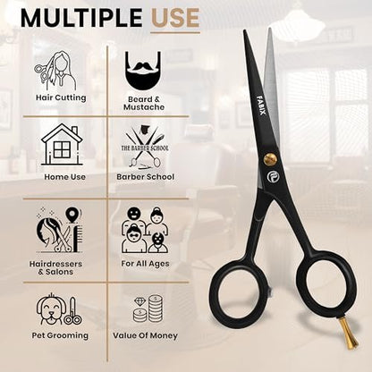 Fabix 5" Professional Beard Mustache Scissors with Comb Set – Precision Grooming Kit for Facial Hair