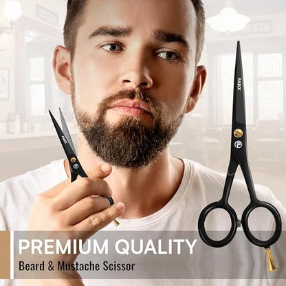 Fabix 5" Professional Beard Mustache Scissors with Comb Set – Precision Grooming Kit for Facial Hair