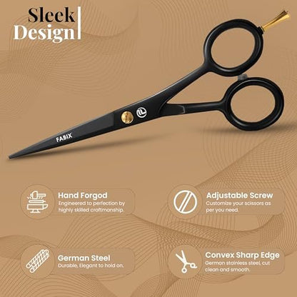 Fabix 5" Professional Beard Mustache Scissors with Comb Set – Precision Grooming Kit for Facial Hair