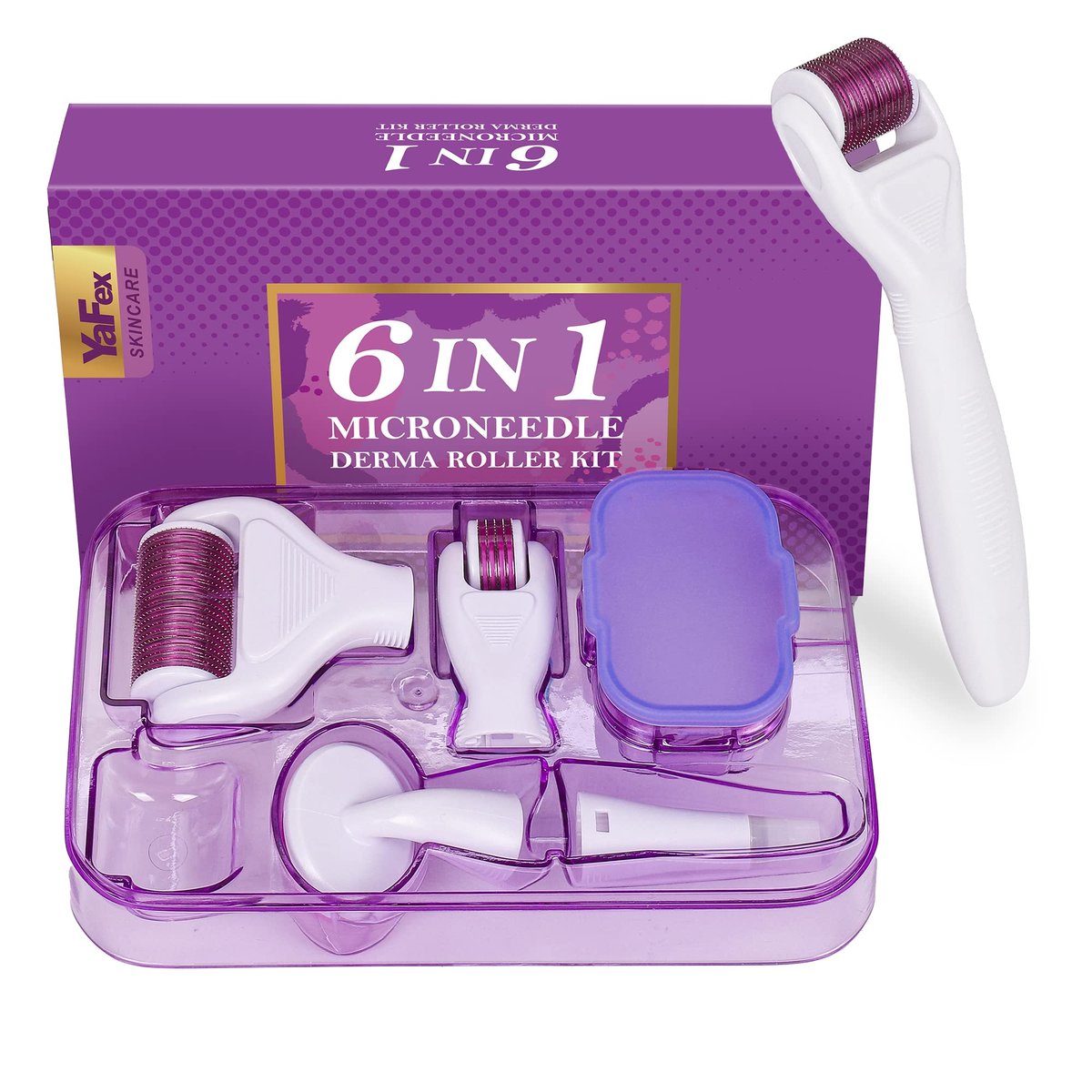 YaFex 6-in-1 Titanium Microneedling Roller Kit - 0.25mm, 0.3mm Replaceable Heads for Face and Body Avelisse