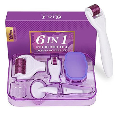 YaFex 6-in-1 Titanium Microneedling Roller Kit - 0.25mm, 0.3mm Replaceable Heads for Face and Body Avelisse
