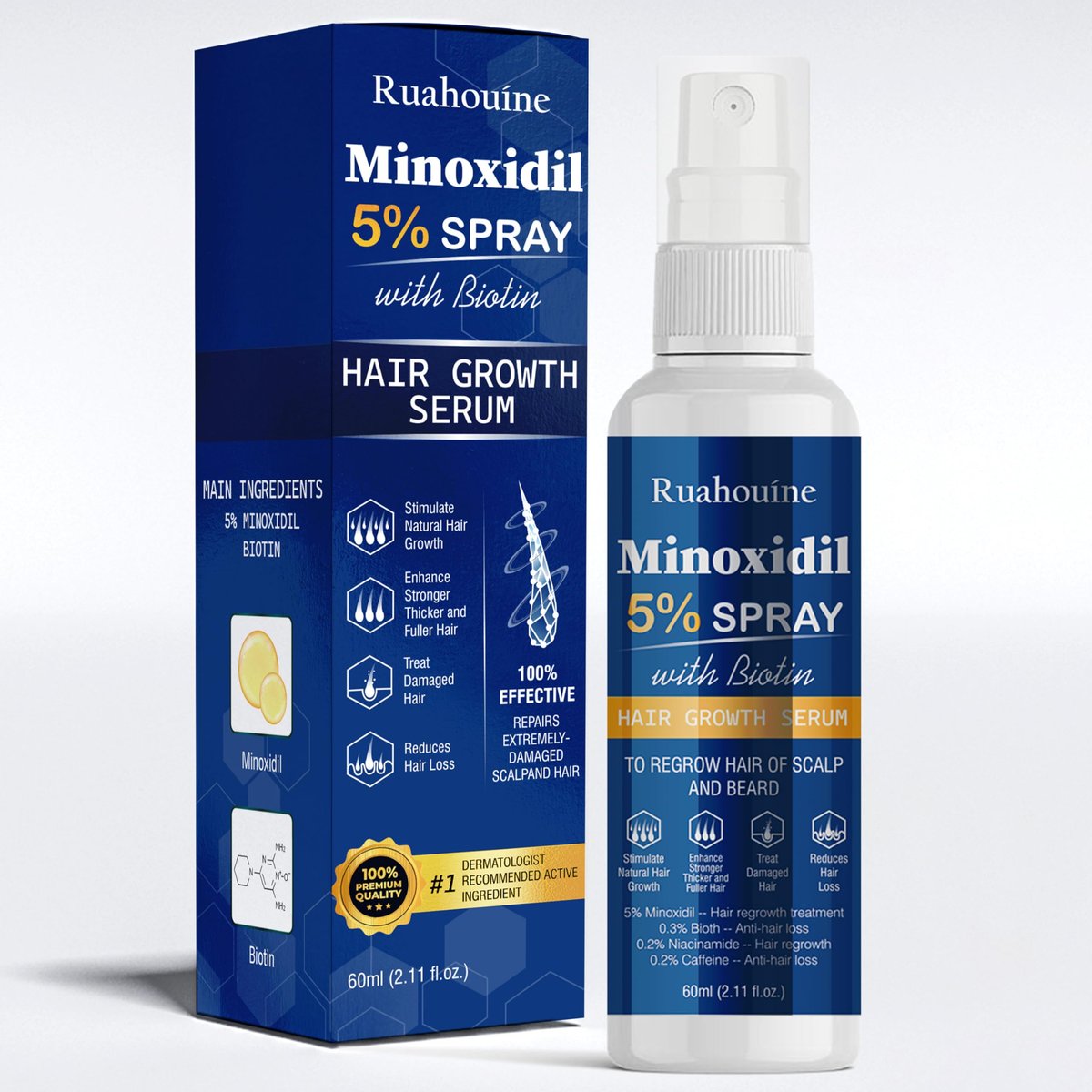5% Minoxidil Hair Growth Spray Serum - Hair Regrowth Treatment for Men and Women, Strengthens and Thickens Hair for Fuller, Longer Results, Beard and Facial Hair Enhancer - görsel 1