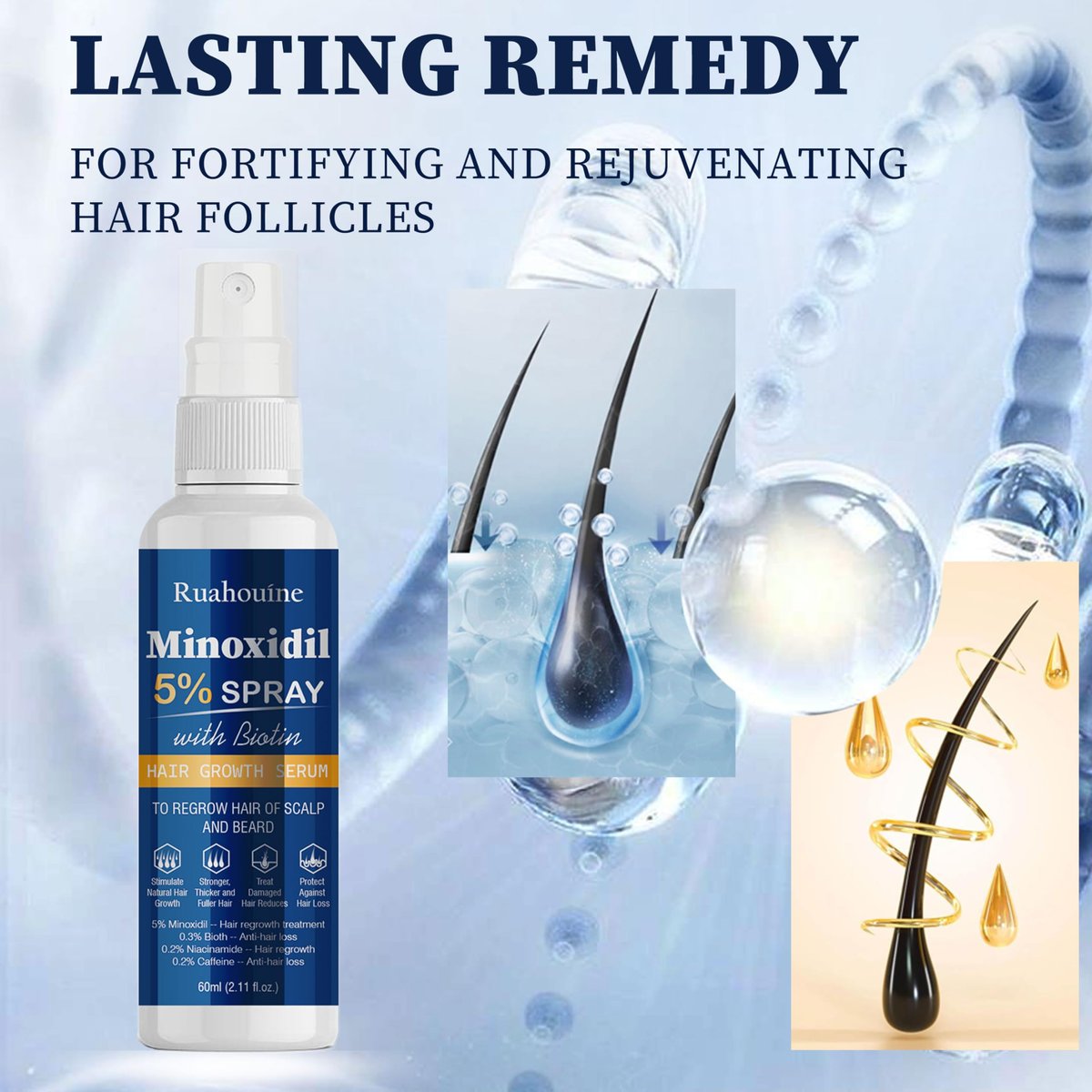 5% Minoxidil Hair Growth Spray Serum - Hair Regrowth Treatment for Men and Women, Strengthens and Thickens Hair for Fuller, Longer Results, Beard and Facial Hair Enhancer - görsel 13