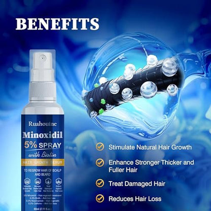 5% Minoxidil Hair Growth Spray Serum - Hair Regrowth Treatment for Men and Women, Strengthens and Thickens Hair for Fuller, Longer Results, Beard and Facial Hair Enhancer