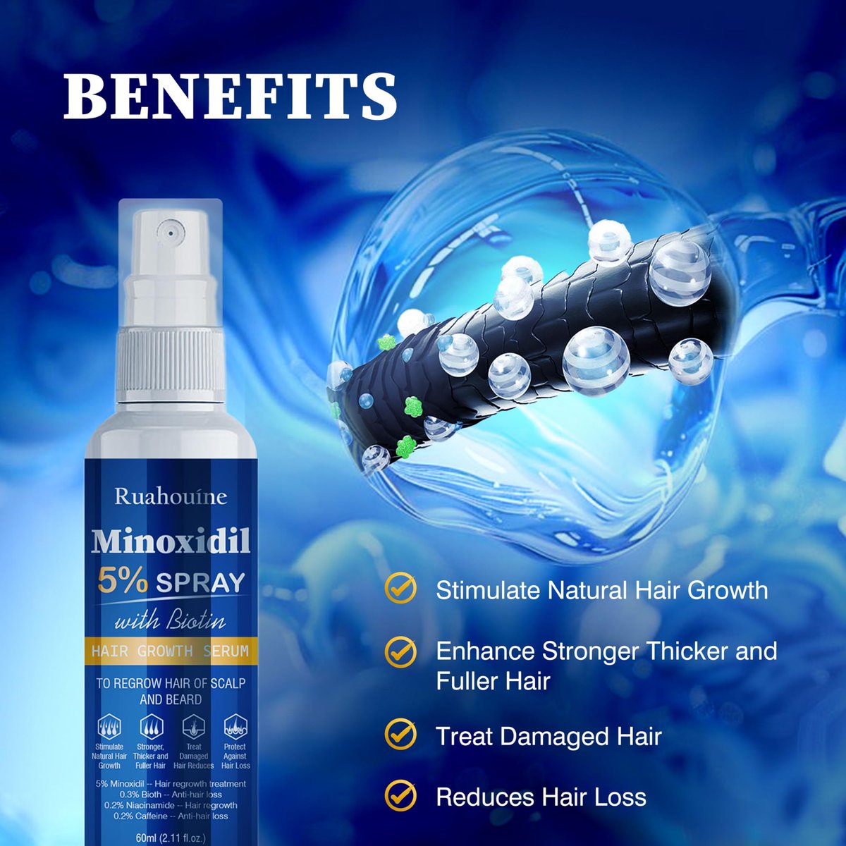 5% Minoxidil Hair Growth Spray Serum - Hair Regrowth Treatment for Men and Women, Strengthens and Thickens Hair for Fuller, Longer Results, Beard and Facial Hair Enhancer - görsel 3