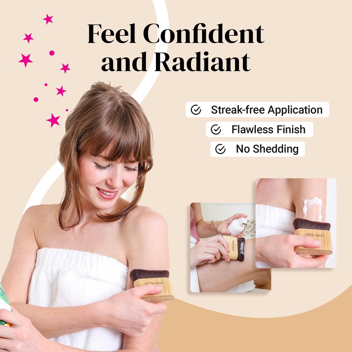 Keshima Self Tanner Brush – Large Kabuki Tan Applicator for Face and Body, Smooth & Even Coverage - görsel 5
