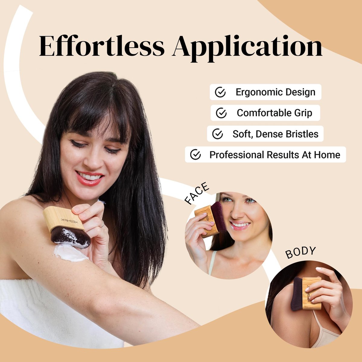 Keshima Self Tanner Brush – Large Kabuki Tan Applicator for Face and Body, Smooth & Even Coverage - görsel 7