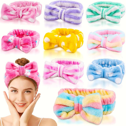 9-Pack Microfiber Spa Headbands for Women - Bow Shower Hair Bands for Face Wash, Skincare, Makeup Removal