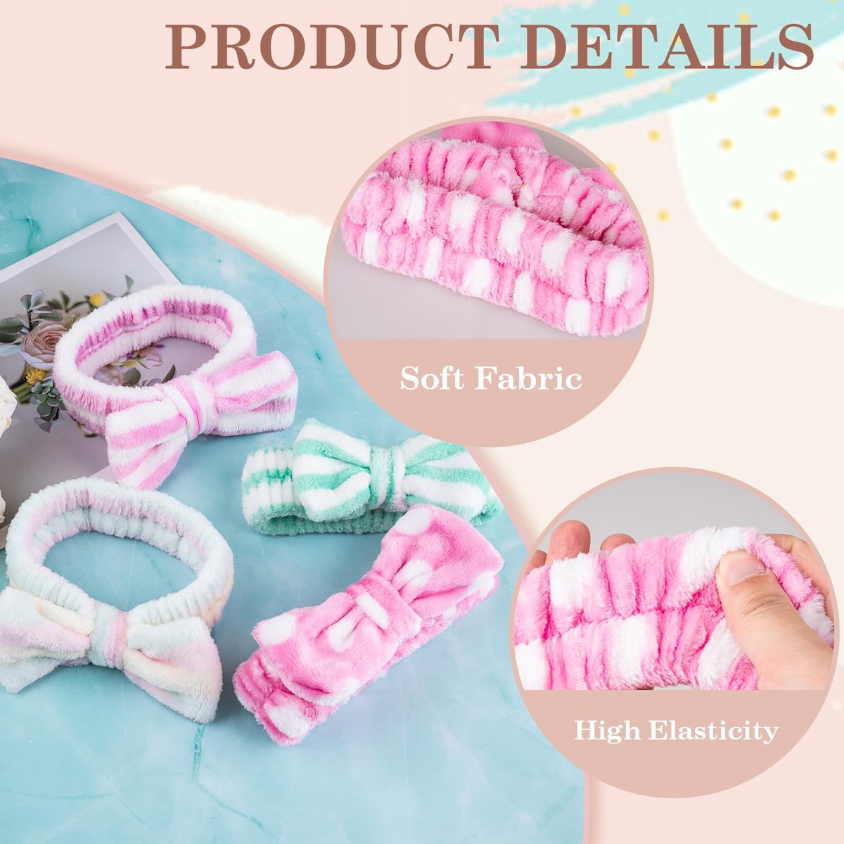 9-Pack Microfiber Spa Headbands for Women - Bow Shower Hair Bands for Face Wash, Skincare, Makeup Removal - görsel 7