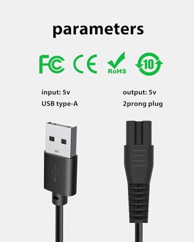 5V USB Charger Cord for Brightup FK-8688T/FK-8788T Beard Trimmer – 3.3ft Power Cord with Cleaning Brush Avelisse