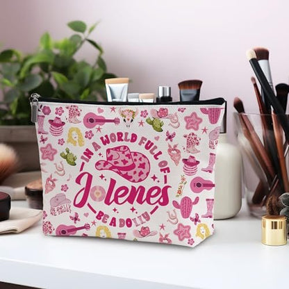 Wybgno Pink Cowgirls Makeup Bag – Silky Lining Cosmetic Pouch for Country Music Lovers