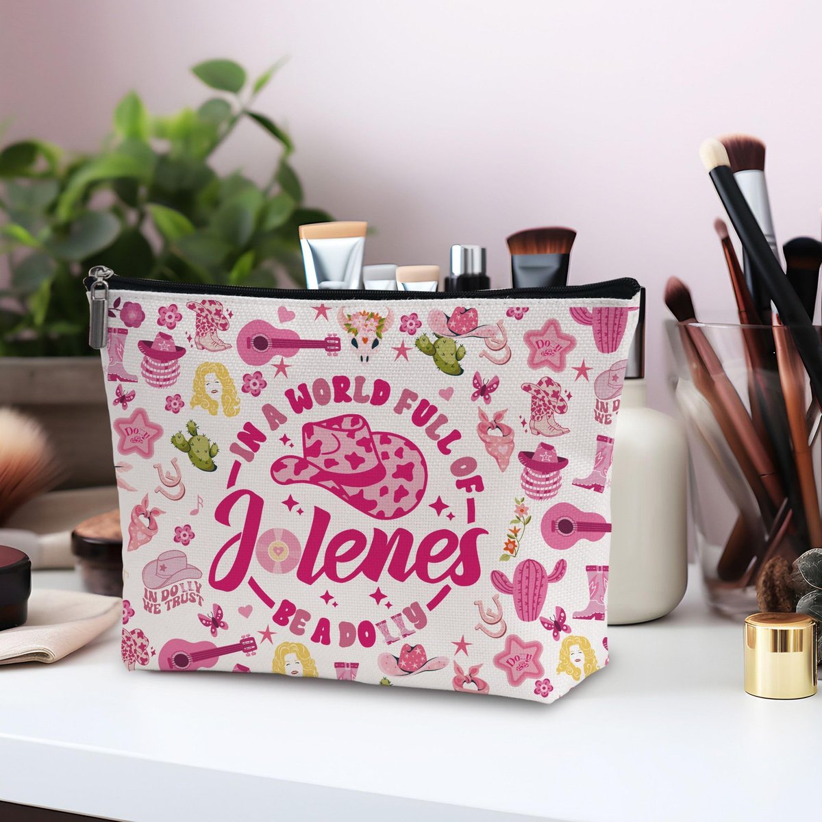 Wybgno Pink Cowgirls Makeup Bag – Silky Lining Cosmetic Pouch for Country Music Lovers - görsel 11