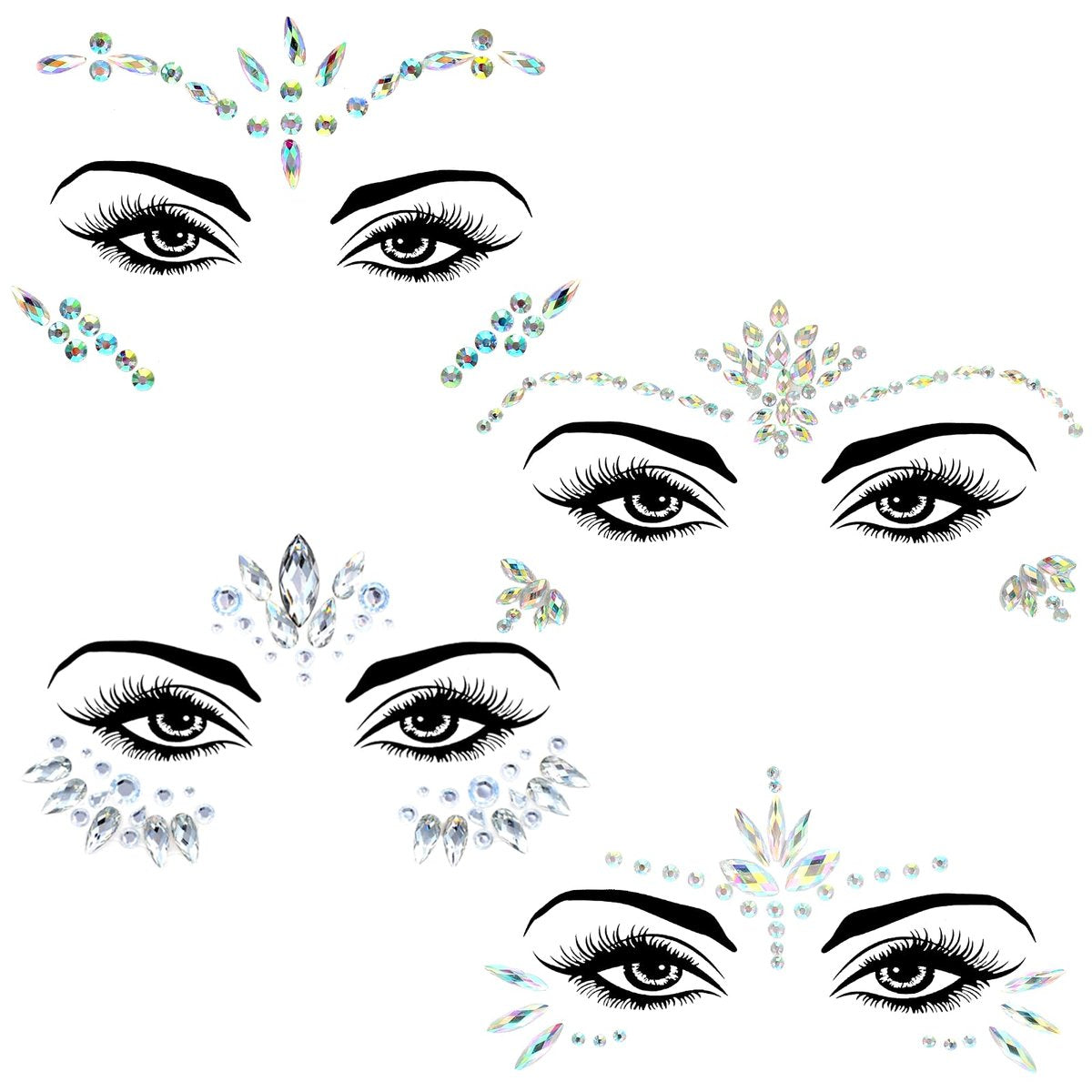 4 Sets Face Gems for Women - Self-Adhesive Glitter Freckles & Face Jewels Temporary Tattoo Stickers for Rave, Festival, Party, Mermaid, Rainbow, Halloween Makeup Dress-Up - görsel 1