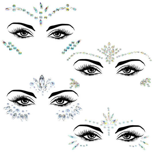 4 Sets Face Gems for Women - Self-Adhesive Glitter Freckles & Face Jewels Temporary Tattoo Stickers for Rave, Festival, Party, Mermaid, Rainbow, Halloween Makeup Dress-Up