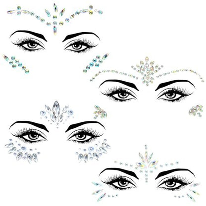 4 Sets Face Gems for Women - Self-Adhesive Glitter Freckles & Face Jewels Temporary Tattoo Stickers for Rave, Festival, Party, Mermaid, Rainbow, Halloween Makeup Dress-Up