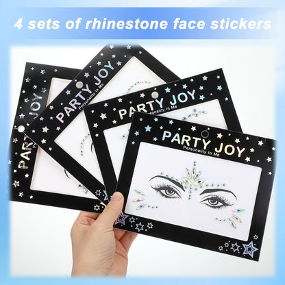 4 Sets Face Gems for Women - Self-Adhesive Glitter Freckles & Face Jewels Temporary Tattoo Stickers for Rave, Festival, Party, Mermaid, Rainbow, Halloween Makeup Dress-Up