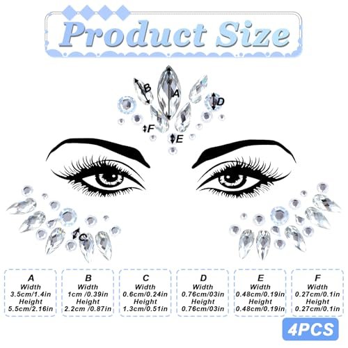 4 Sets Face Gems for Women - Self-Adhesive Glitter Freckles & Face Jewels Temporary Tattoo Stickers for Rave, Festival, Party, Mermaid, Rainbow, Halloween Makeup Dress-Up - görsel 10