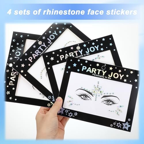 4 Sets Face Gems for Women - Self-Adhesive Glitter Freckles & Face Jewels Temporary Tattoo Stickers for Rave, Festival, Party, Mermaid, Rainbow, Halloween Makeup Dress-Up - görsel 4