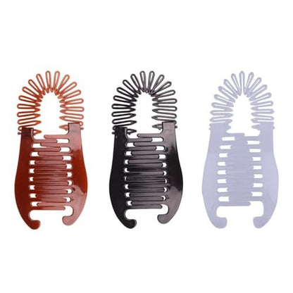 3-Piece Colorful Elongated Interlocking Plastic Banana Clip Hair Combs for Women - Two-Sided Hair Combs Ponytail Clincher Hair Accessories