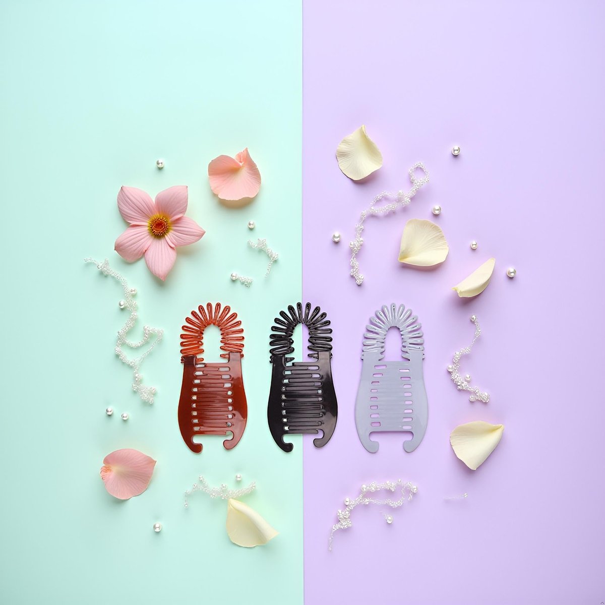 3-Piece Colorful Elongated Interlocking Plastic Banana Clip Hair Combs for Women - Two-Sided Hair Combs Ponytail Clincher Hair Accessories - görsel 5