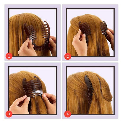 3-Piece Colorful Elongated Interlocking Plastic Banana Clip Hair Combs for Women - Two-Sided Hair Combs Ponytail Clincher Hair Accessories