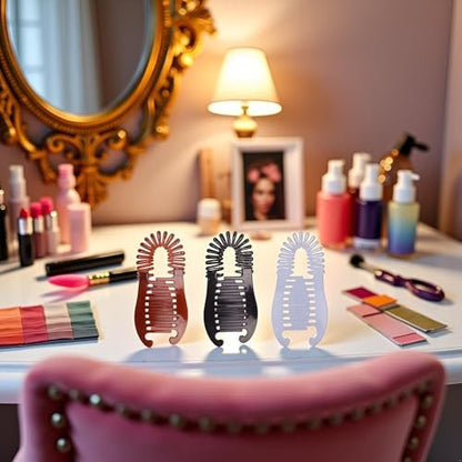 3-Piece Colorful Elongated Interlocking Plastic Banana Clip Hair Combs for Women - Two-Sided Hair Combs Ponytail Clincher Hair Accessories