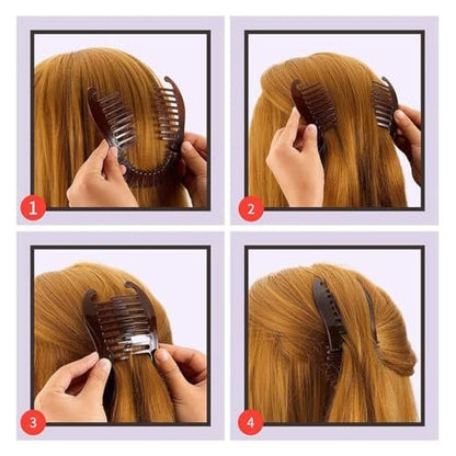 3-Piece Colorful Elongated Interlocking Plastic Banana Clip Hair Combs for Women - Two-Sided Hair Combs Ponytail Clincher Hair Accessories