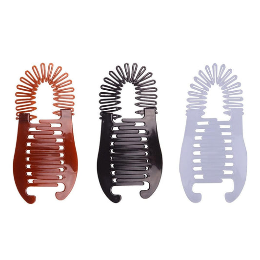 3-Piece Colorful Elongated Interlocking Plastic Banana Clip Hair Combs for Women - Two-Sided Hair Combs Ponytail Clincher Hair Accessories